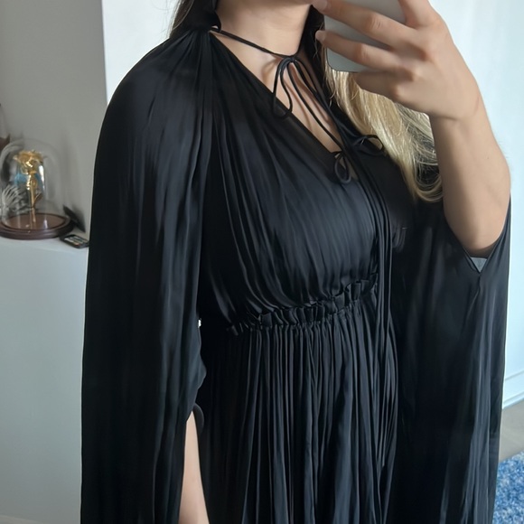 LANVINCape-effect tie-detailed ruffled crepe dress FR36